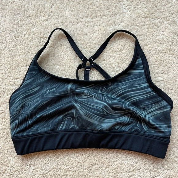 ✨C9 by Champion Black & Green Swirl Strappy Sports Bra - Size S - VGUC - Picture 1 of 6